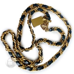 Vintage Belt Gold Chain and Blue Leather by Morris Moskowitz 80s